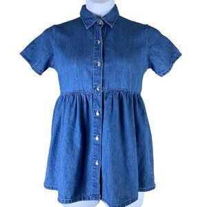Vintage Denim Shirt Size Small Short Sleeve Button Up Fit Flare Blue HWY 290